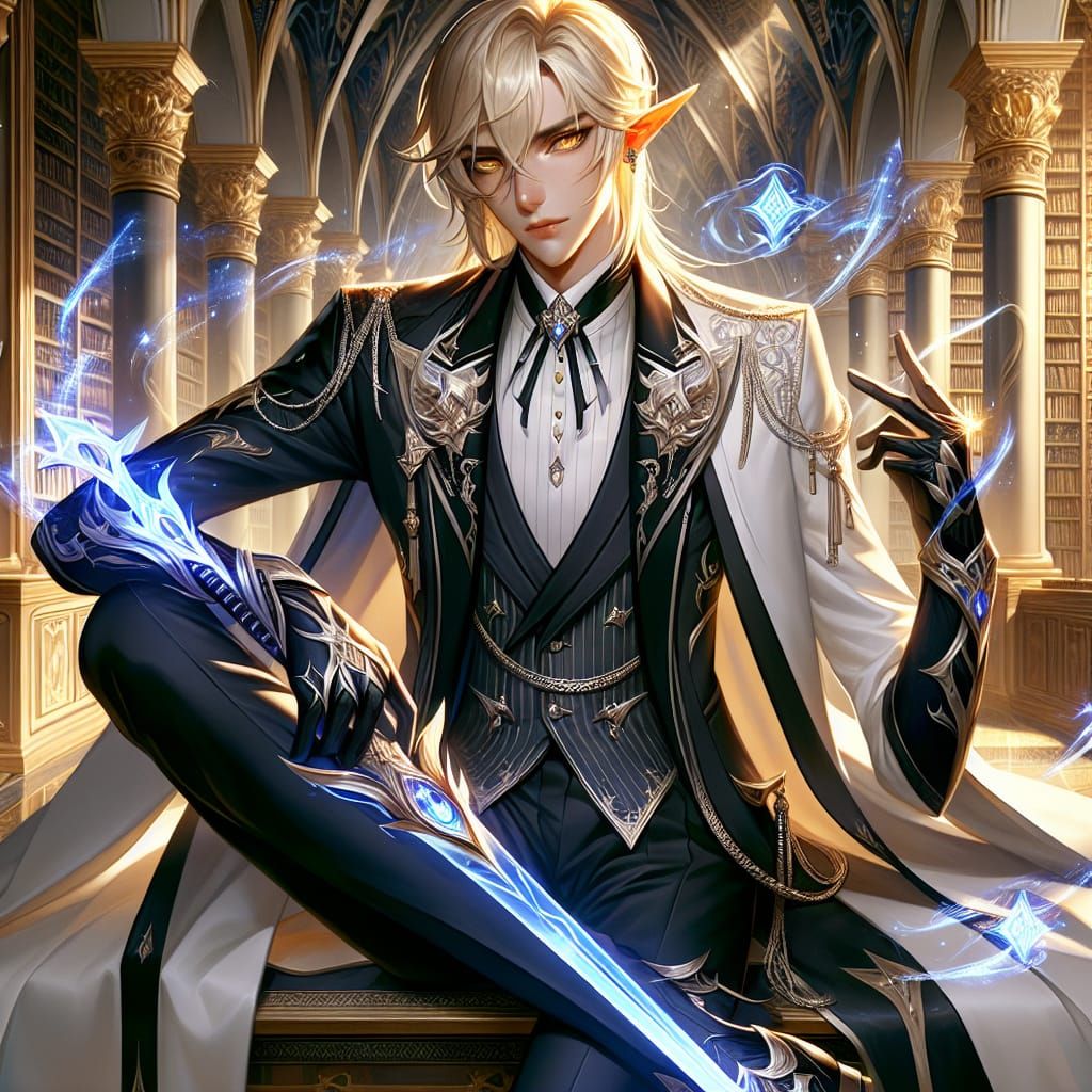 Arrogant Elf Sorcerer in Grand Library