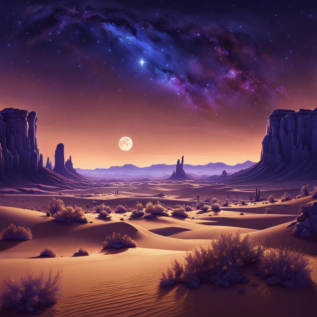 Utah Desert Under Starry Sky: Fantasy Matte Painting