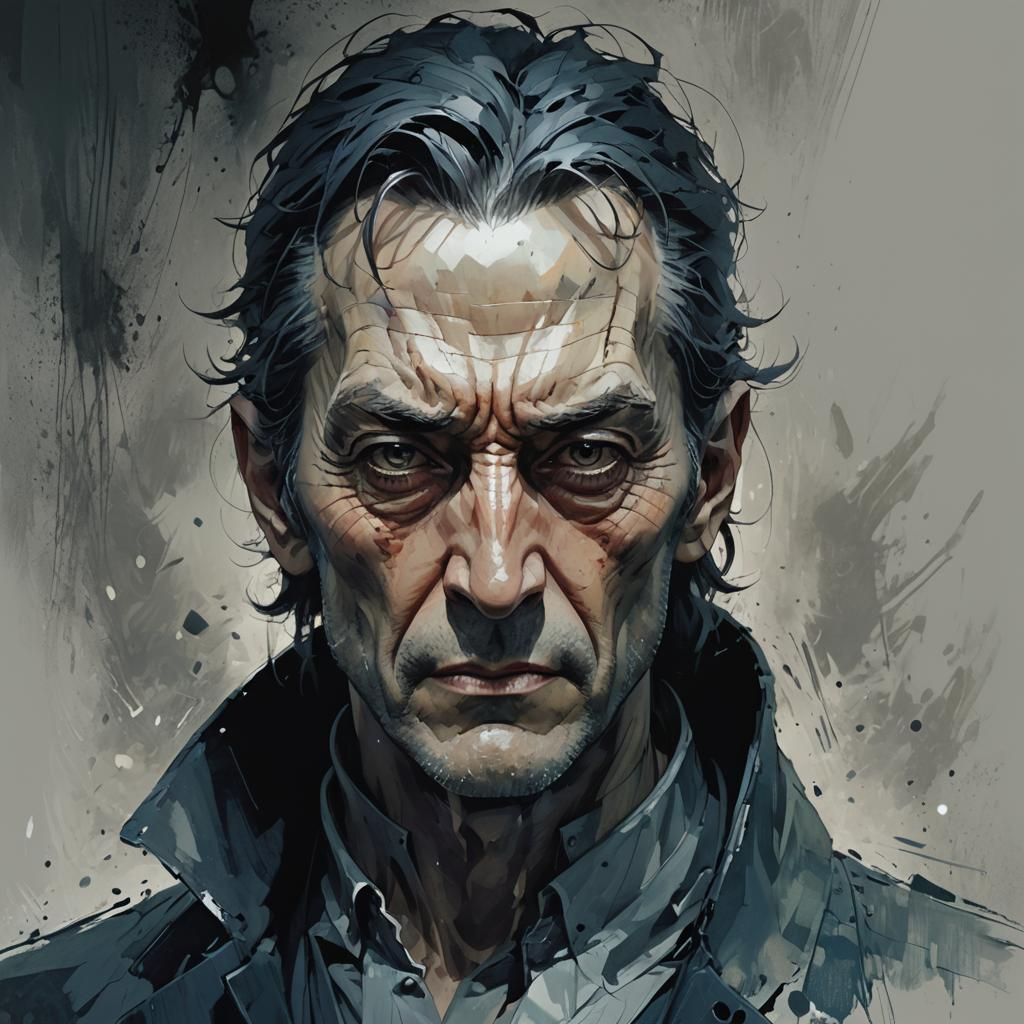 Dramatic Dark Fantasy Anime Portrait with Intense Gaze