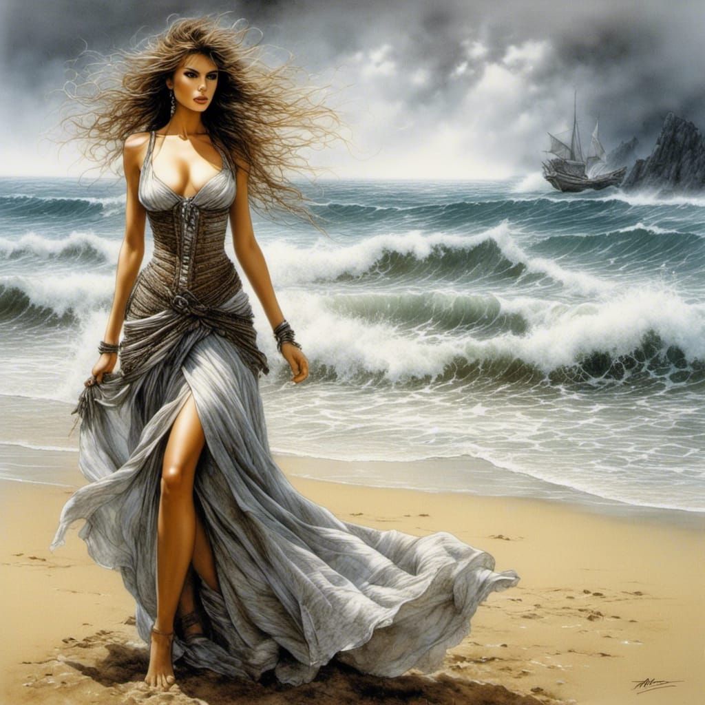 Fantasy Portrait of Woman on Windy Beach