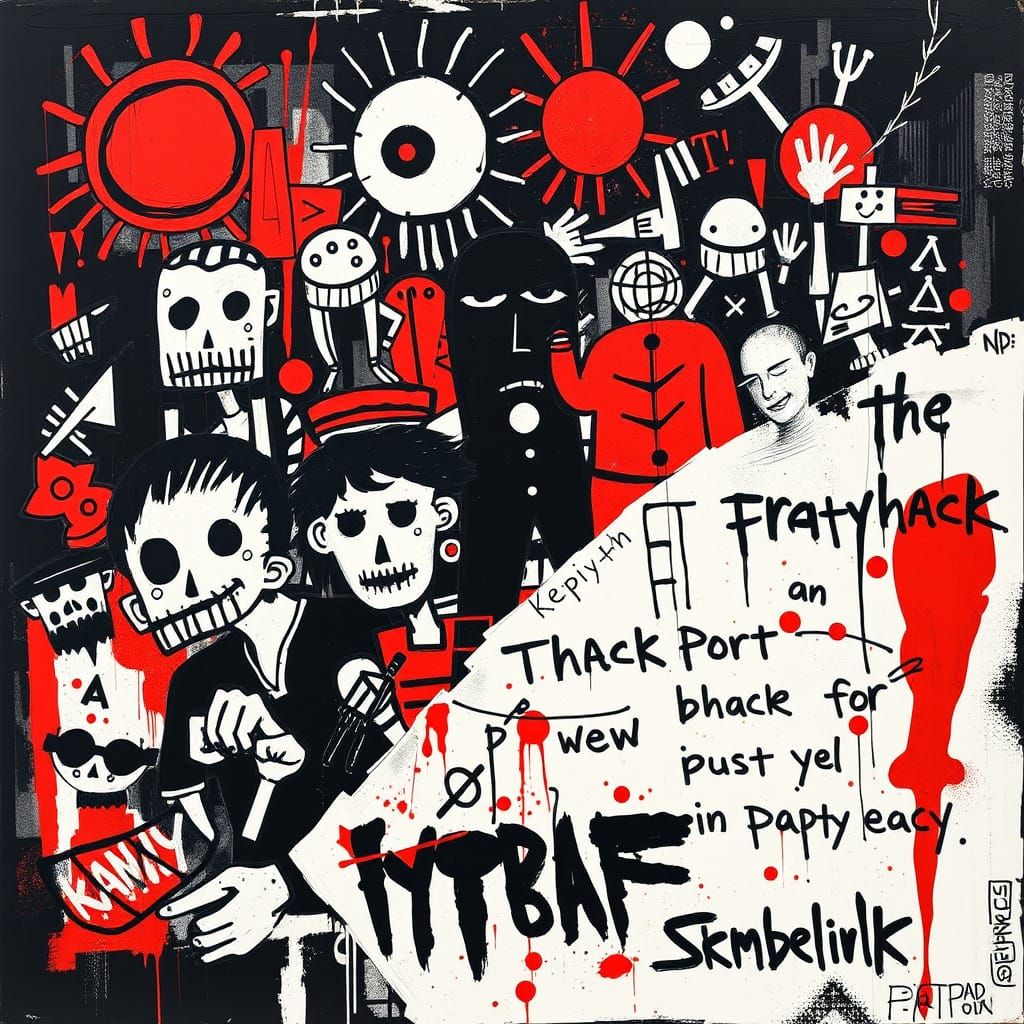 Visceral Composition with Energetic Figures in Basquiat Styl...