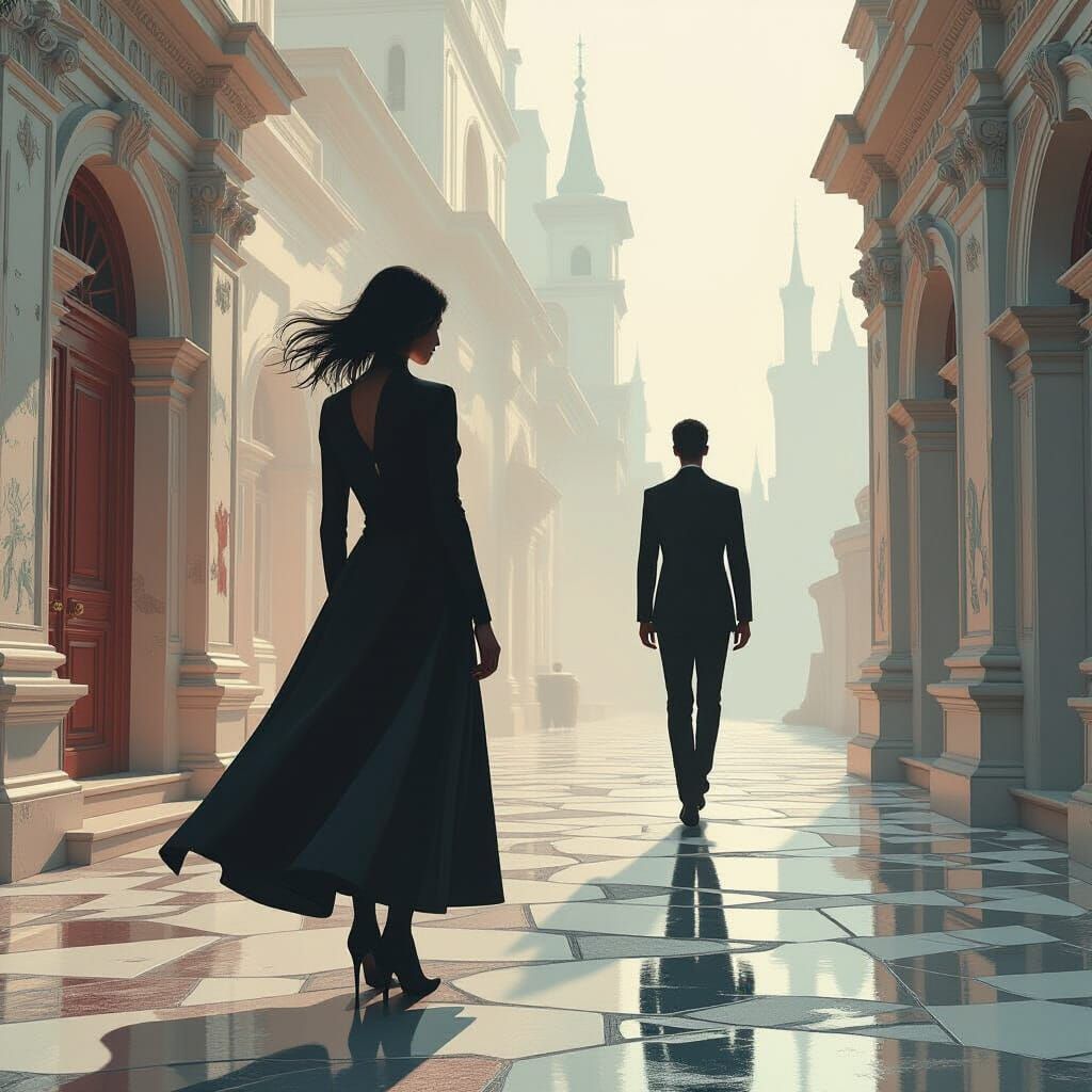 Surreal Character's Shadow Walks Away in Abstract Dreamscape