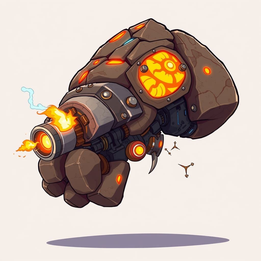 Steampunk Stone Monster Arm in Vibrant 2D Cartoon Style