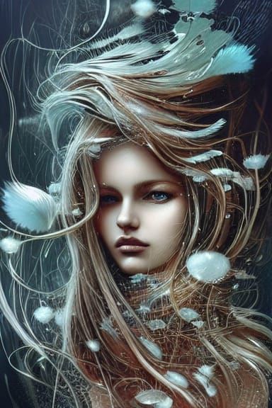 Blonde Beauty in Rain, Digital Art Style