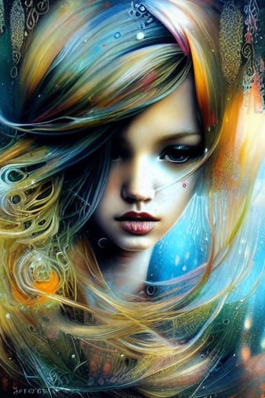 Blonde Beauty in Rain, Detailed Digital Art