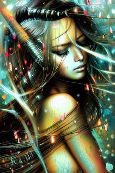 Blonde Beauty in Rain, Digital Art Style