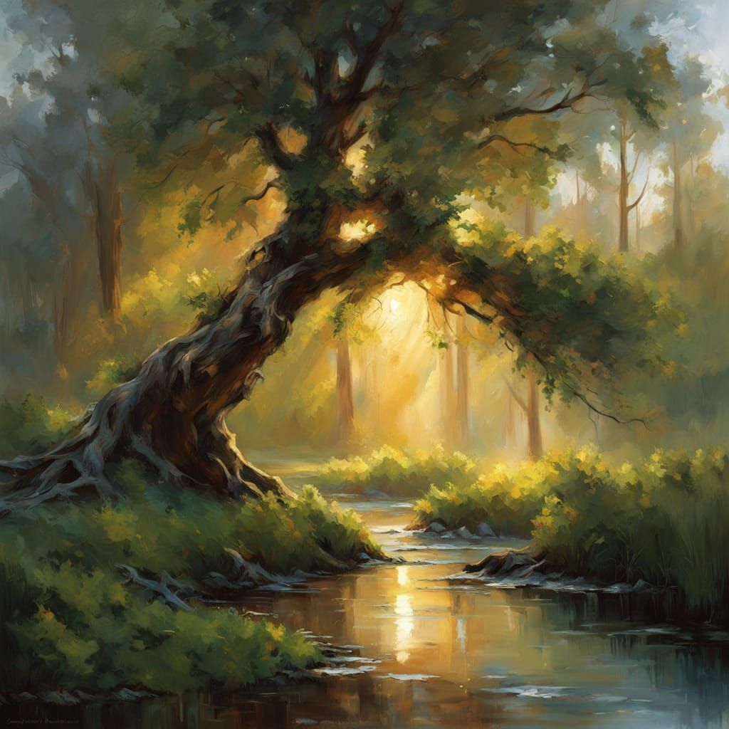 Mystical Swamp Forest at Twilight