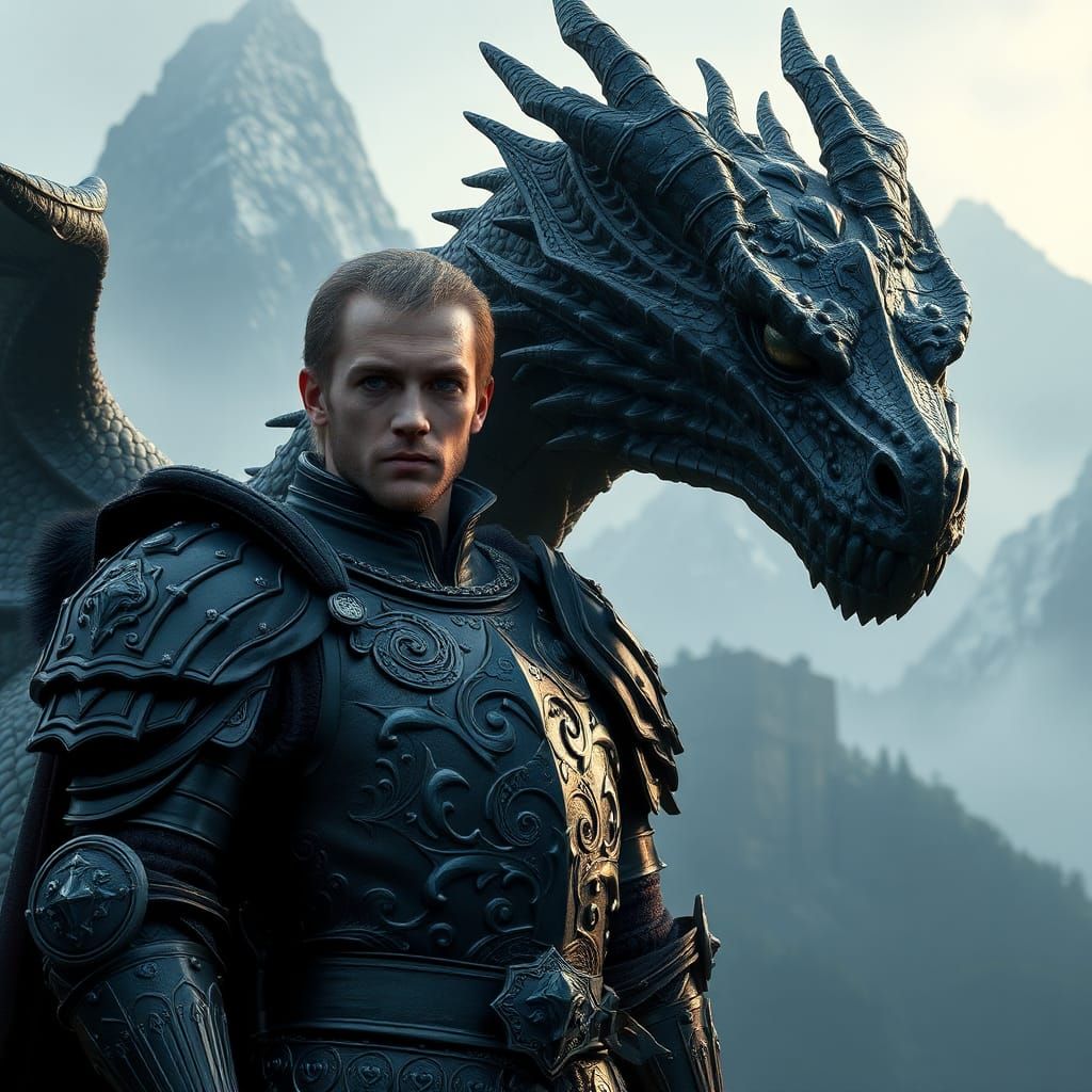 Knight and Dragon in Hyper-Realistic Fantasy Style