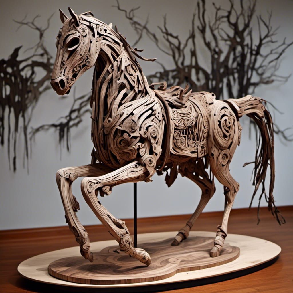 Ornate Carousel Horse with Wooden Mask Texture