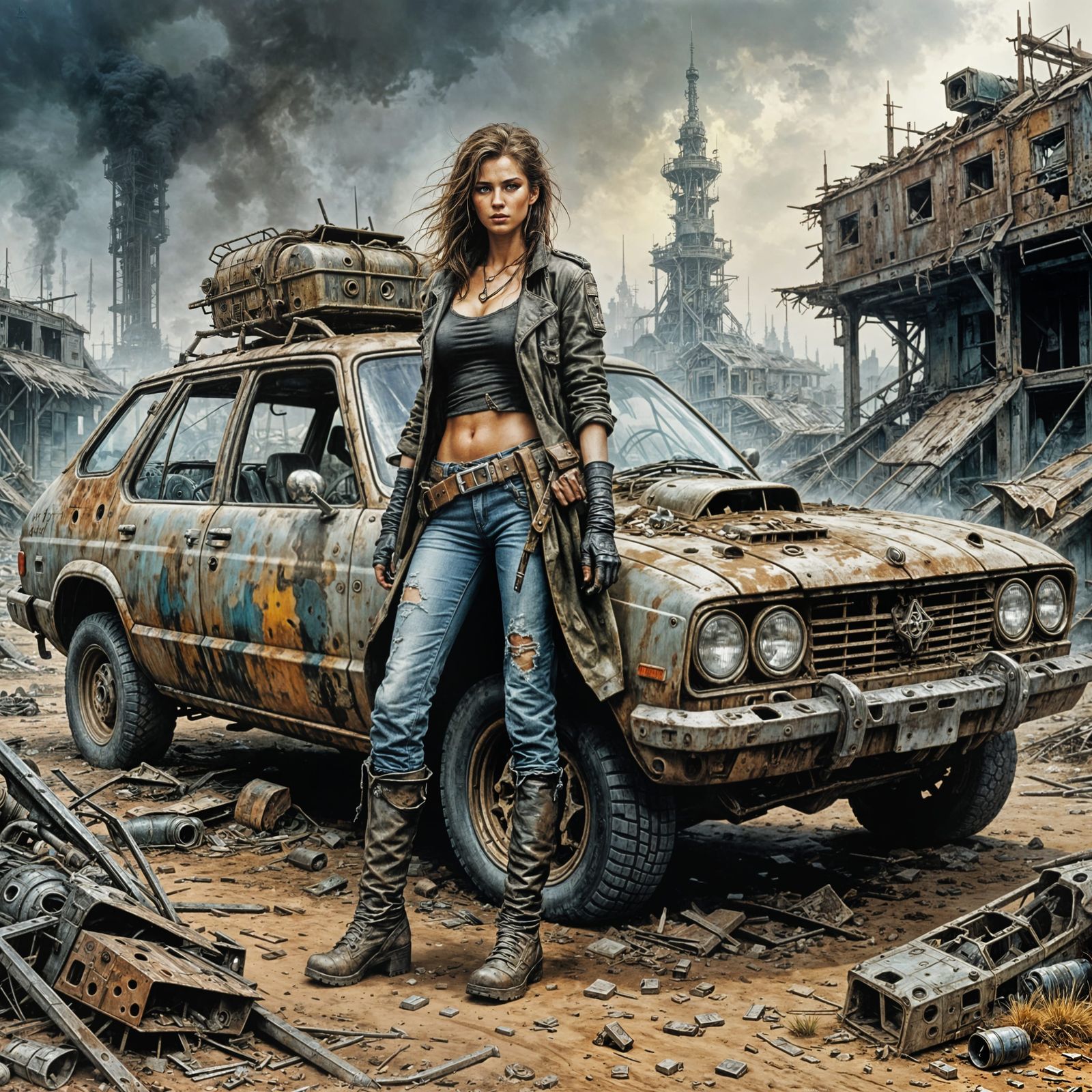 Female Wasteland Scavenger in Comic Book Style