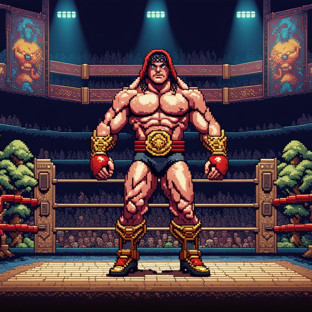 Pixel art, 8 bit, retro video game graphics, pro wrestler