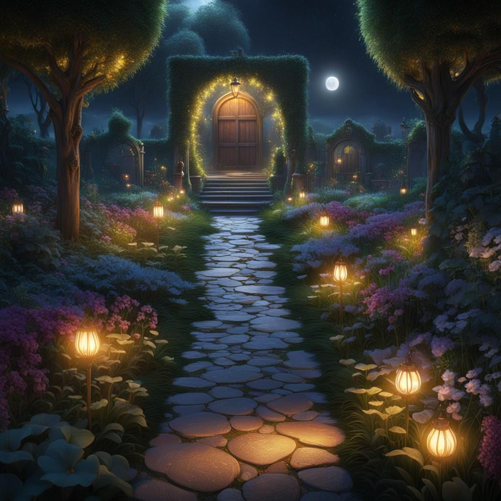 Glowing Night Garden Pathway: Fantasy Concept Art