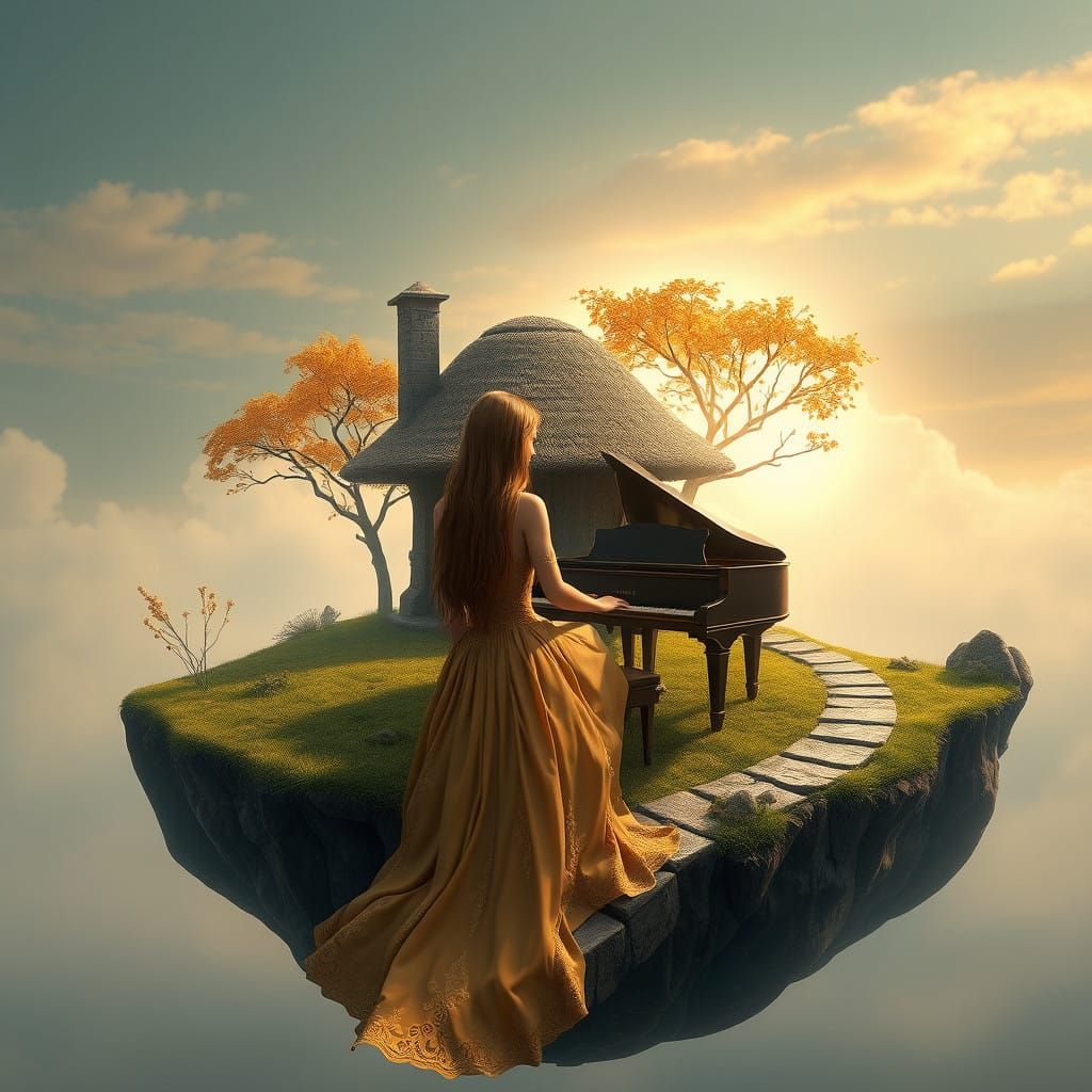 Dreamy Island Cottage Scene in Fantasy Art Style