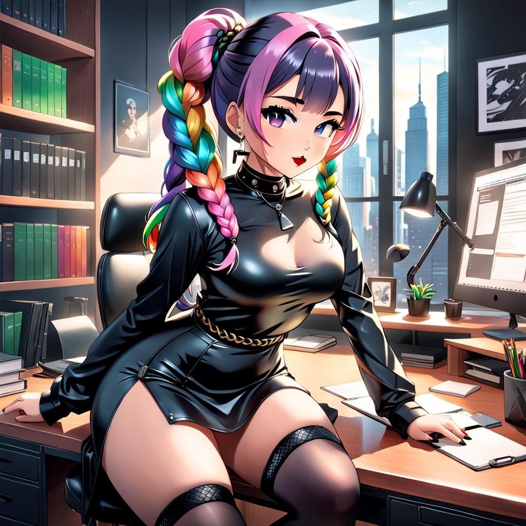 Curvy Librarian in Black Dress, Manga Scan Style