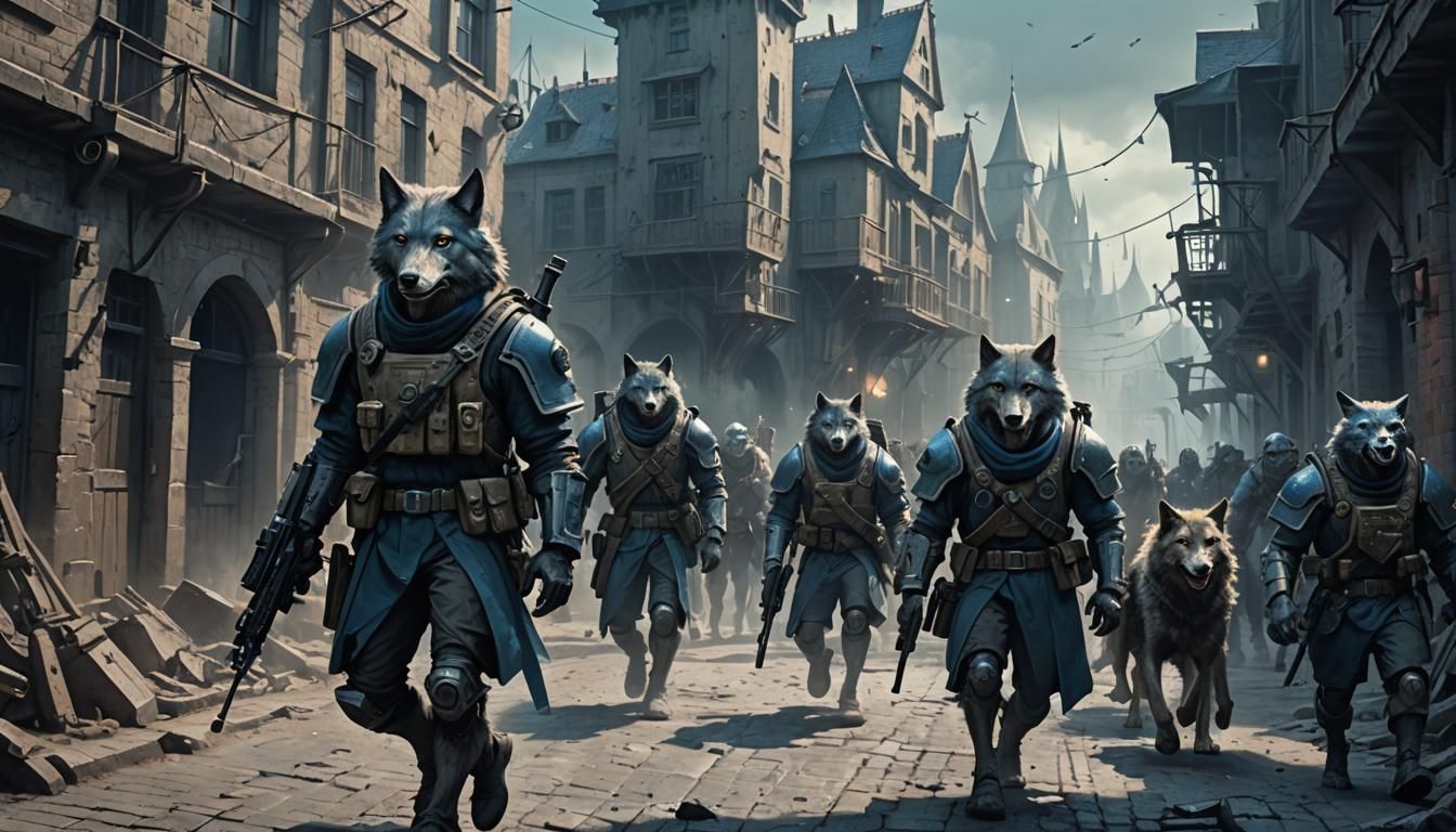 Lonely Wolf in Sci-Fi Medieval City