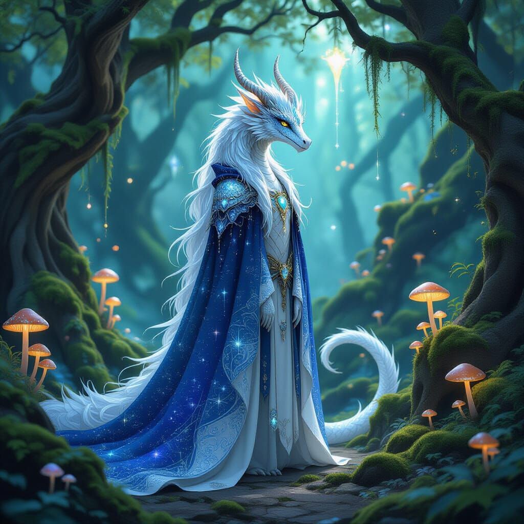 Silver Dragon in Grotto with Art Nouveau Elegance