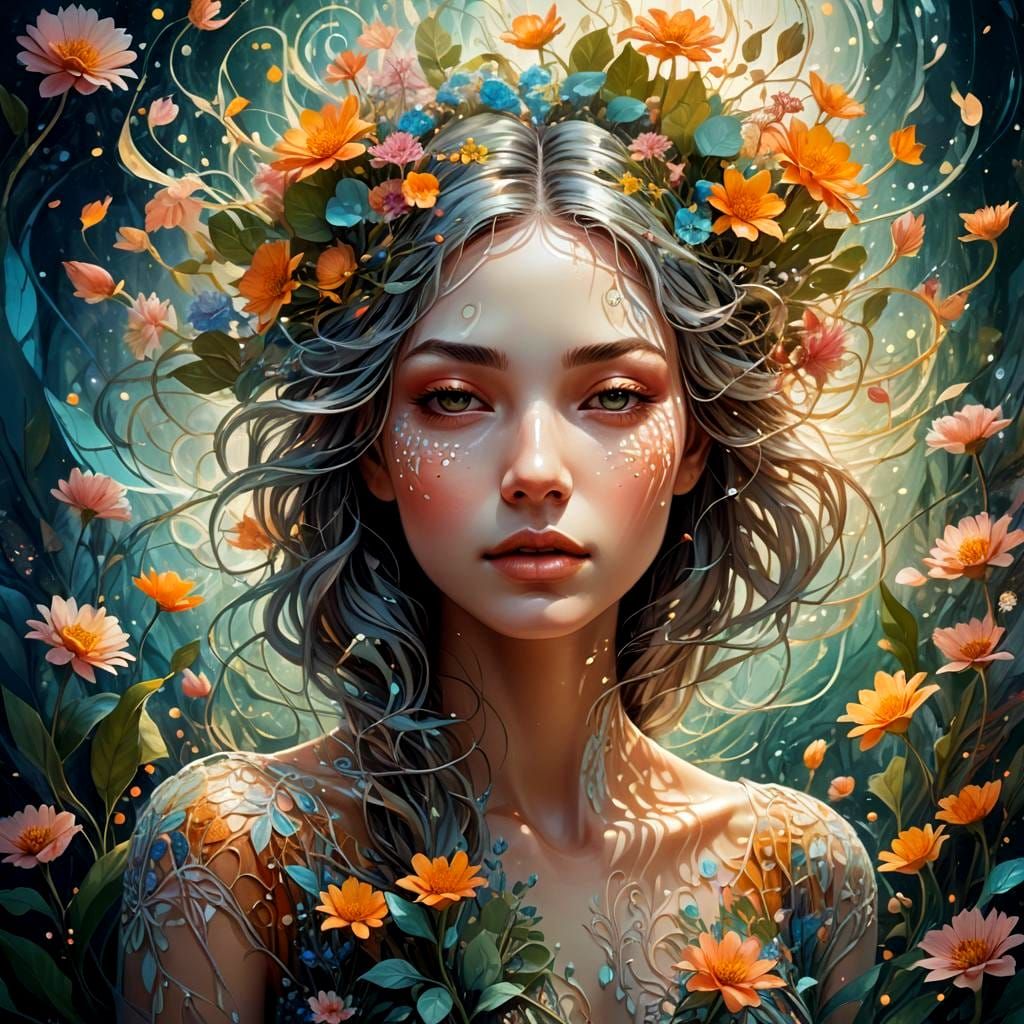 Young Woman with Eyes Closed: Matte Painting