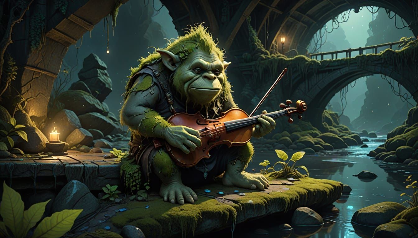 Moss Troll's Bioluminescent Violin Serenade