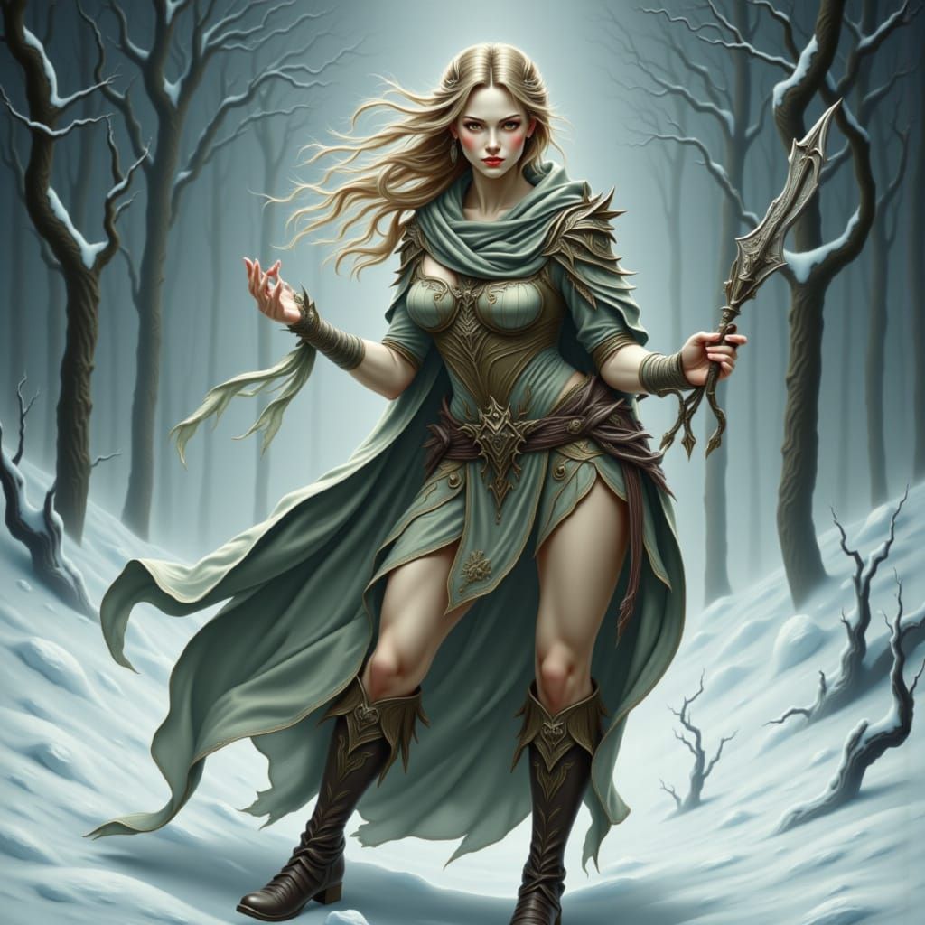 Dynamic Winter Elf Impasto Painting