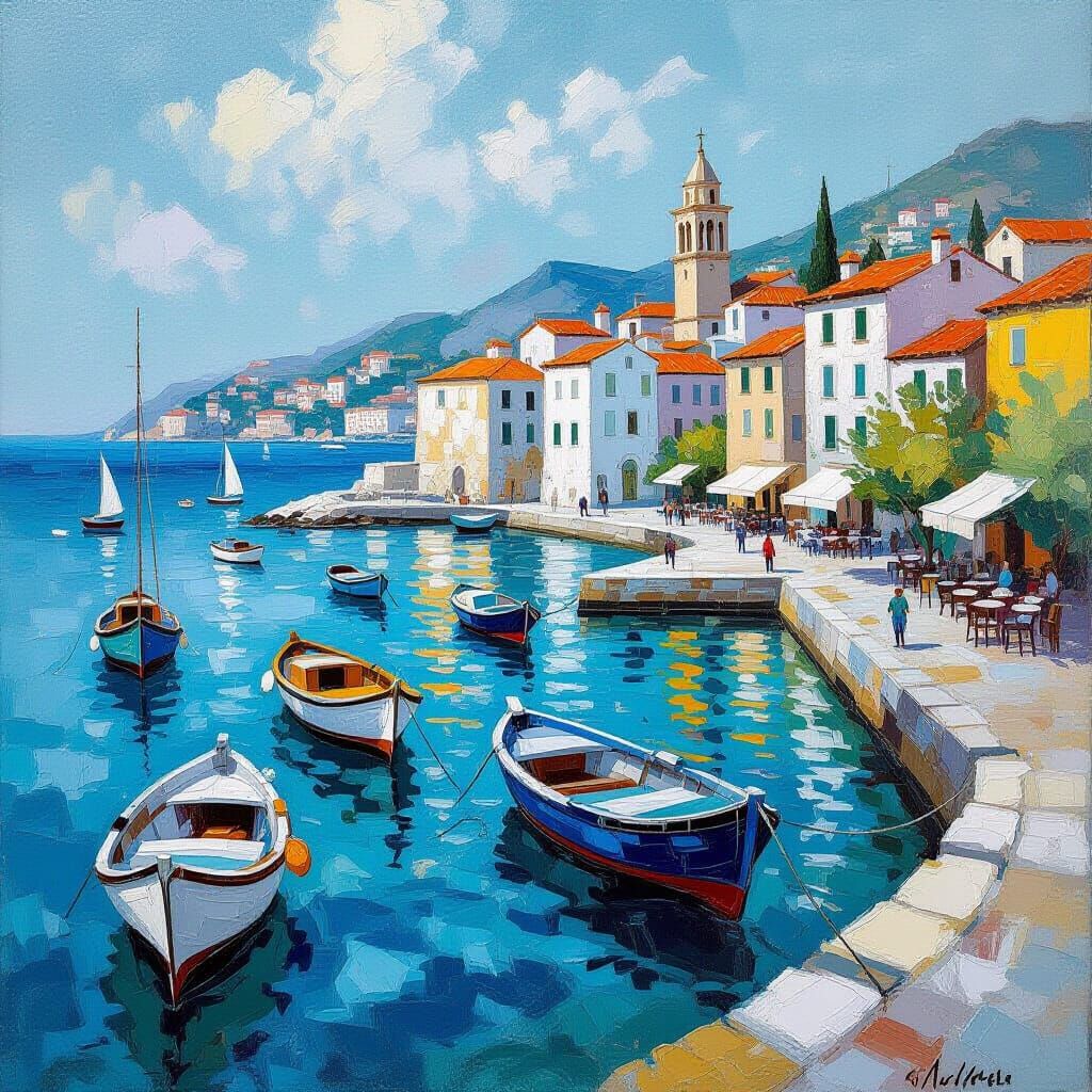 Mediterranean Harbor Acrylic Art with Occult Elements