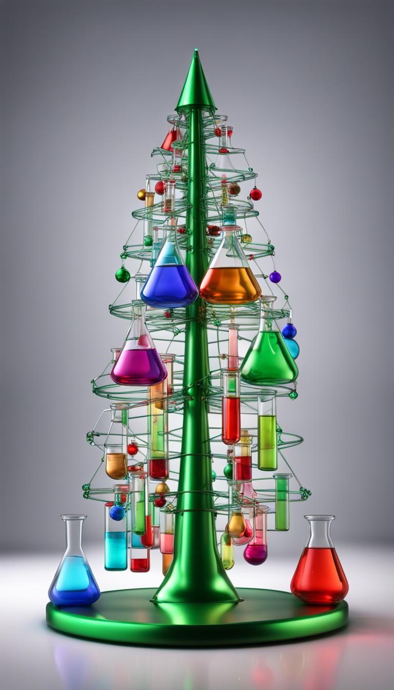 Vibrant Christmas Tree Made of Lab Glassware
