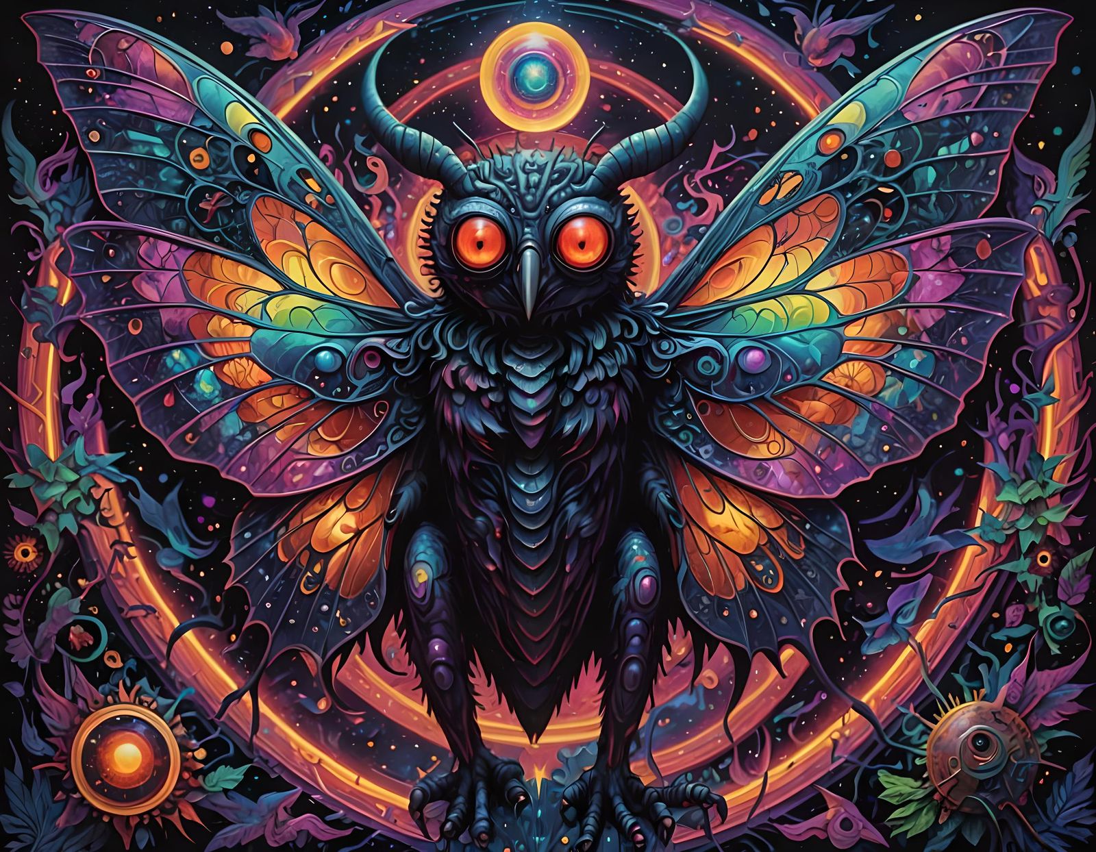 Astral Mothman in Mixed Media Illustration