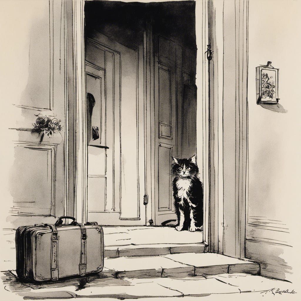 Cat with Suitcase in Comic Strip Style
