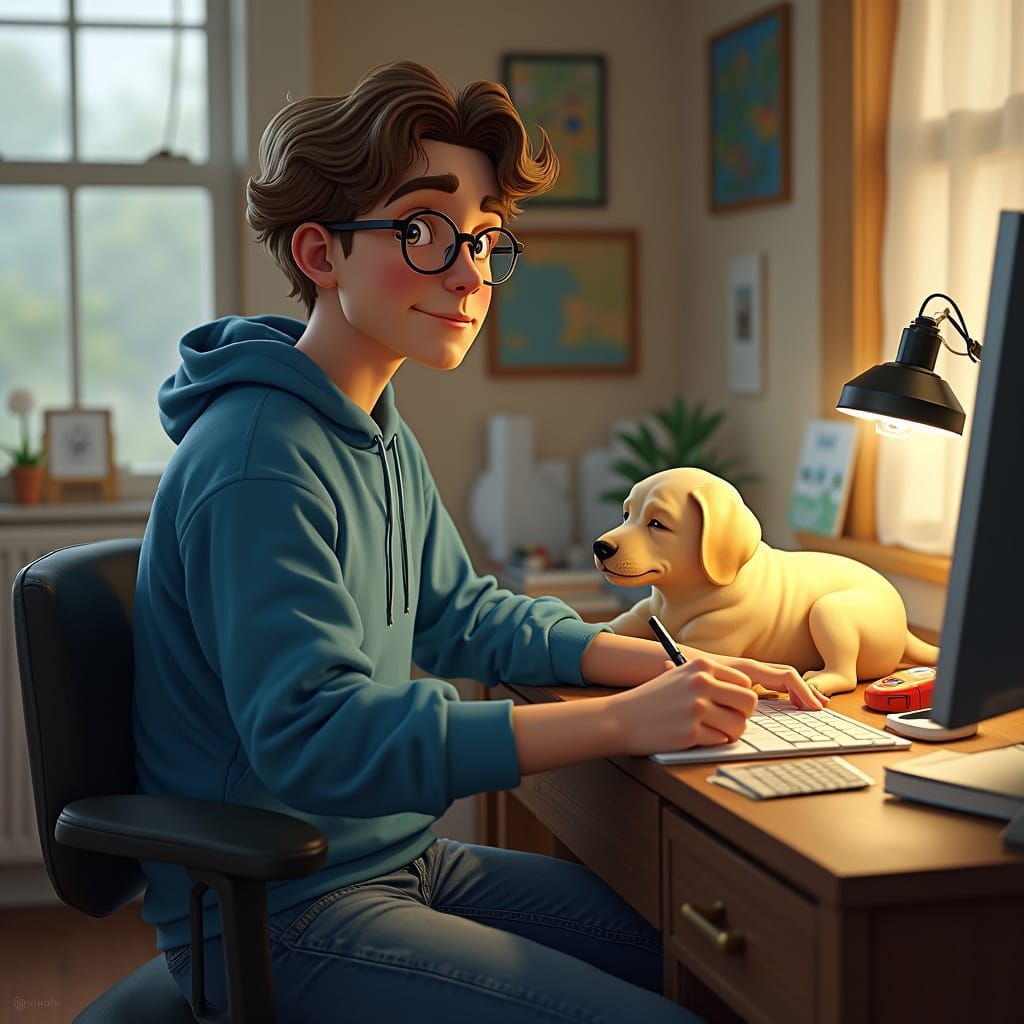 Hyper-Realistic Portrait of a Young Man Building a Model