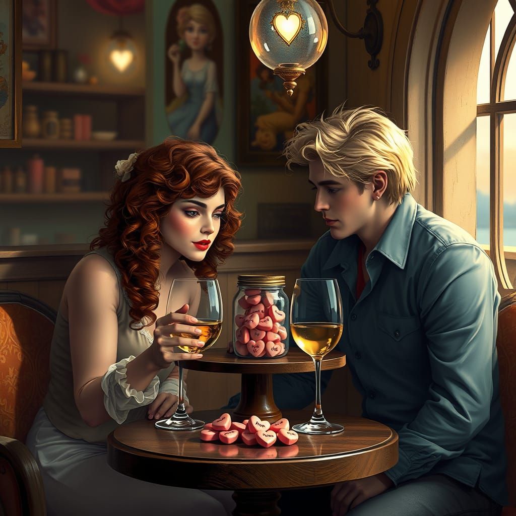 Romantic Cafe Scene in Vibrant Colors