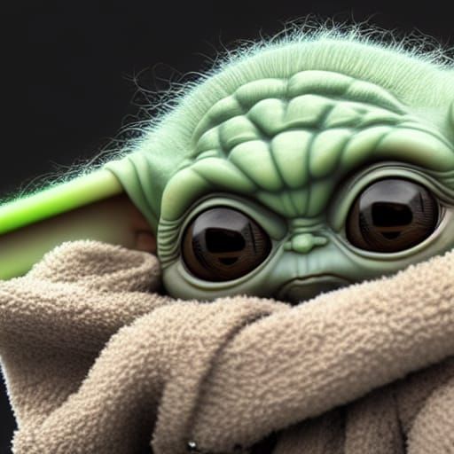 Grogu with Lightsaber: Hyperrealistic Digital Art