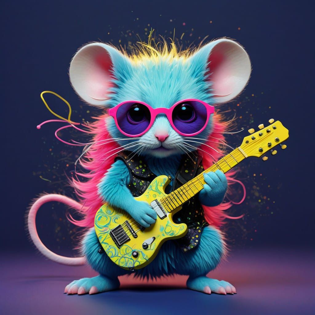 Cute Mouse Shreds in Neon Rock Scene