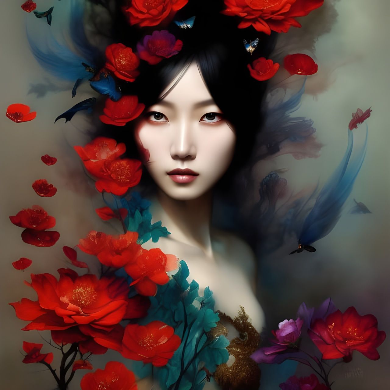 Gorgeous Chinese Woman Portrait with Opium Smoke