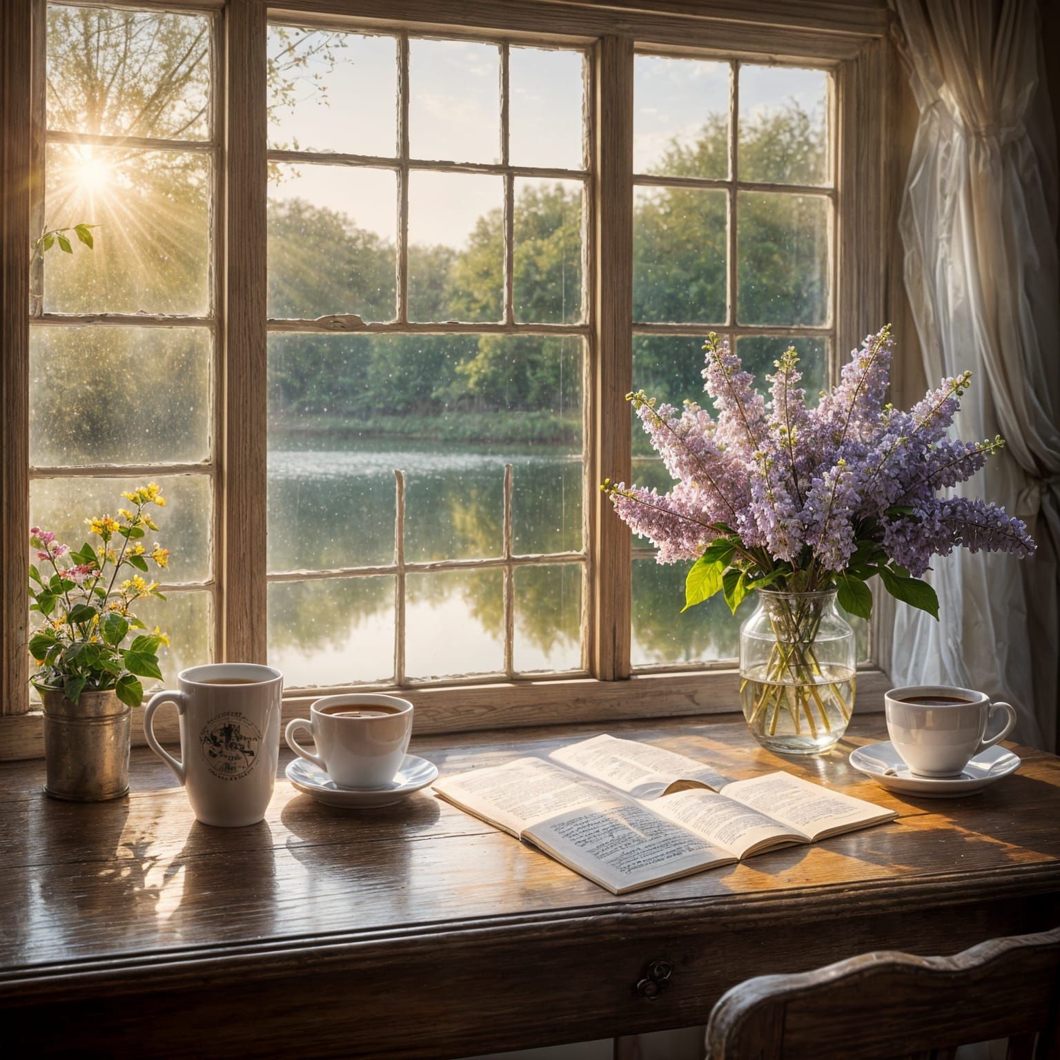 Acrylic Painting of Letters and Lilacs by a Window