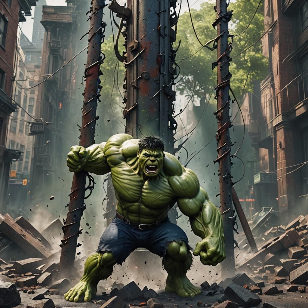 Hulk Smashes Through Metal Pole in Detailed Painting