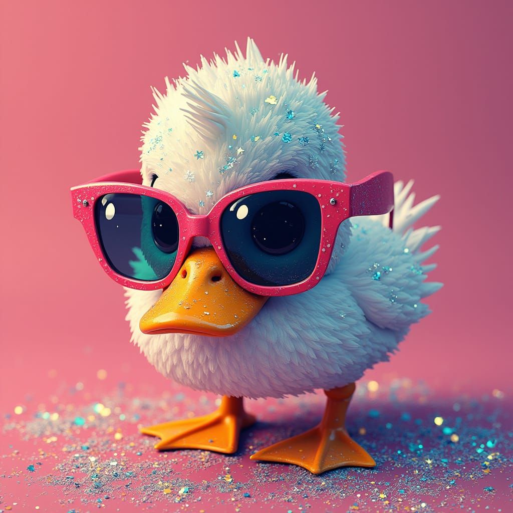 Duck in Glasses with Glitter, Pop Art Style