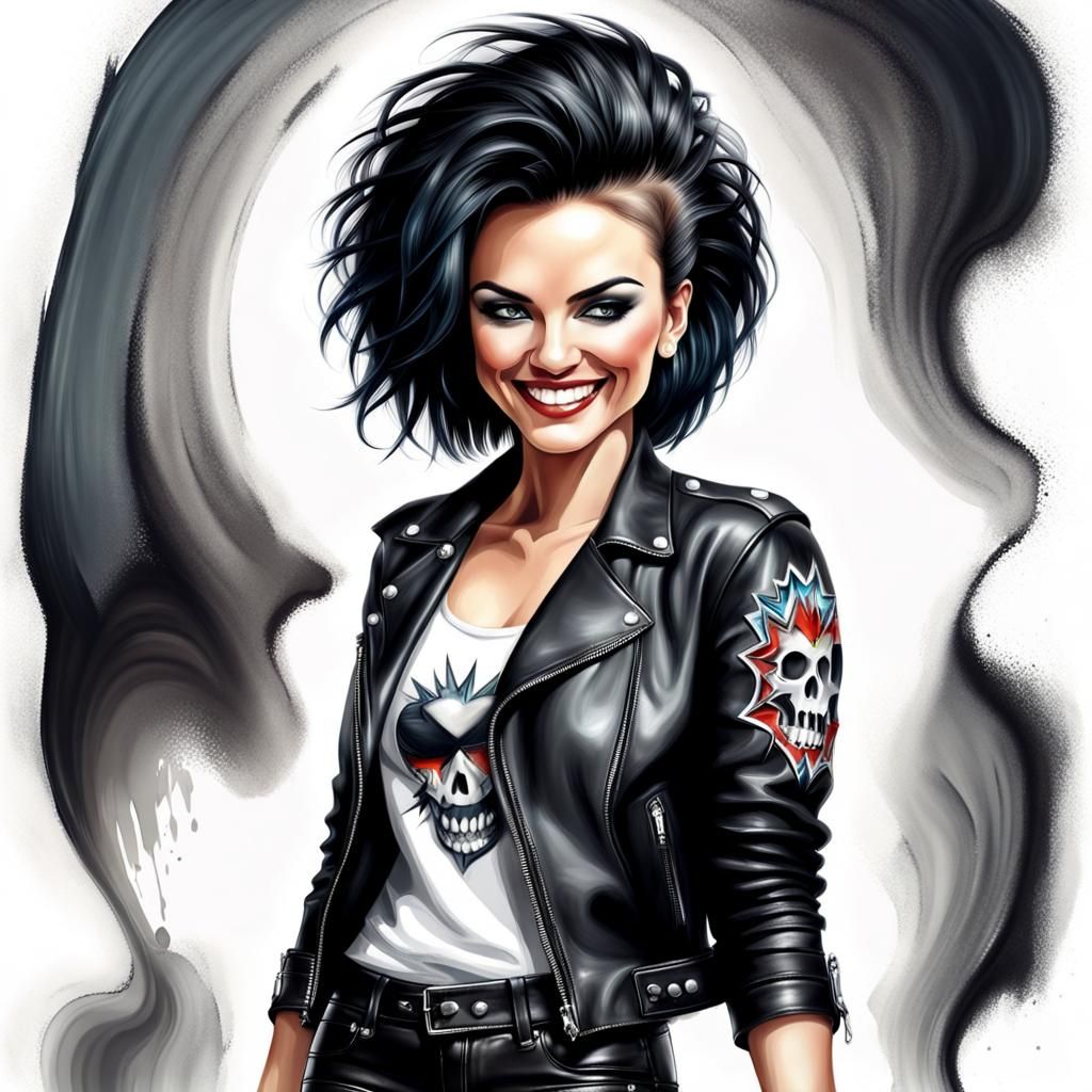 Rock Style Woman with Punk Hairstyle: Airbrush Illustration