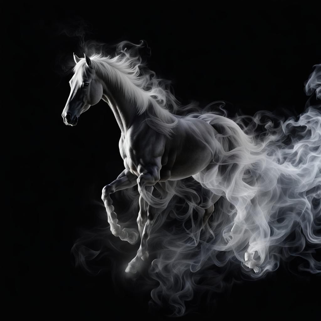 a running horse made out of smoke