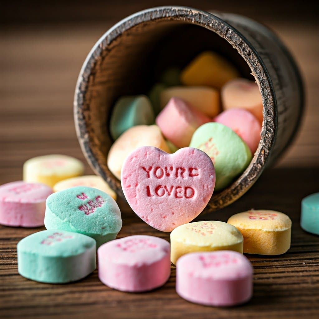Pastel Hearts in a Worn Wooden Bucket