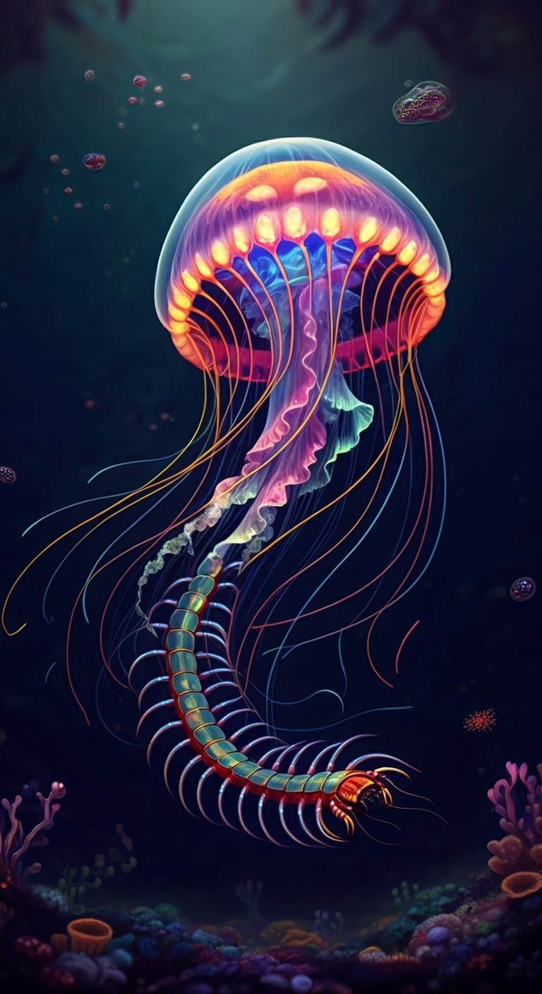 Colorful Silicon Life Form: Jellyfish-Centipede Hybrid