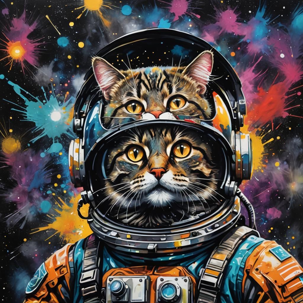 Cat in Spacesuit Street Art Portrait
