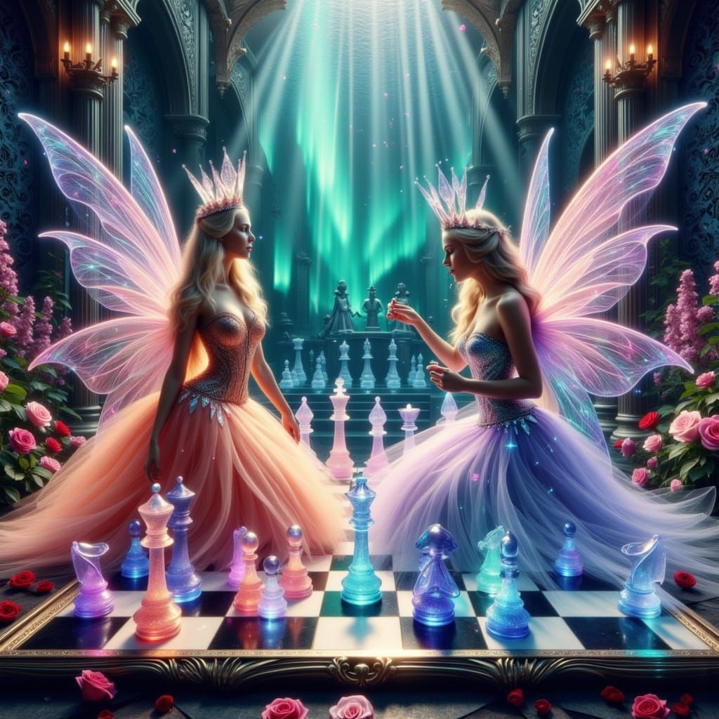 Majestic Fairies Play Chess Underwater