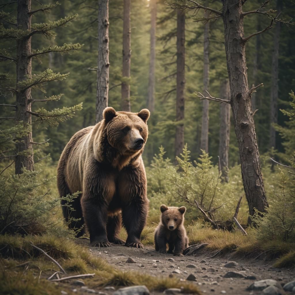 Brown Bear and Cub in Natural Habitat