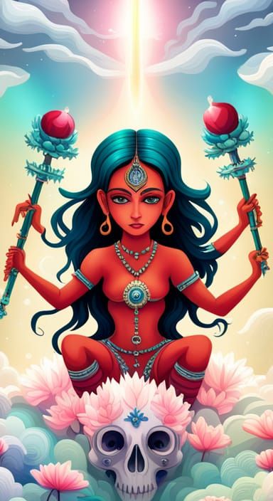 Chibi Vajrayogini Hindu Goddess with Crystals in Anime Art