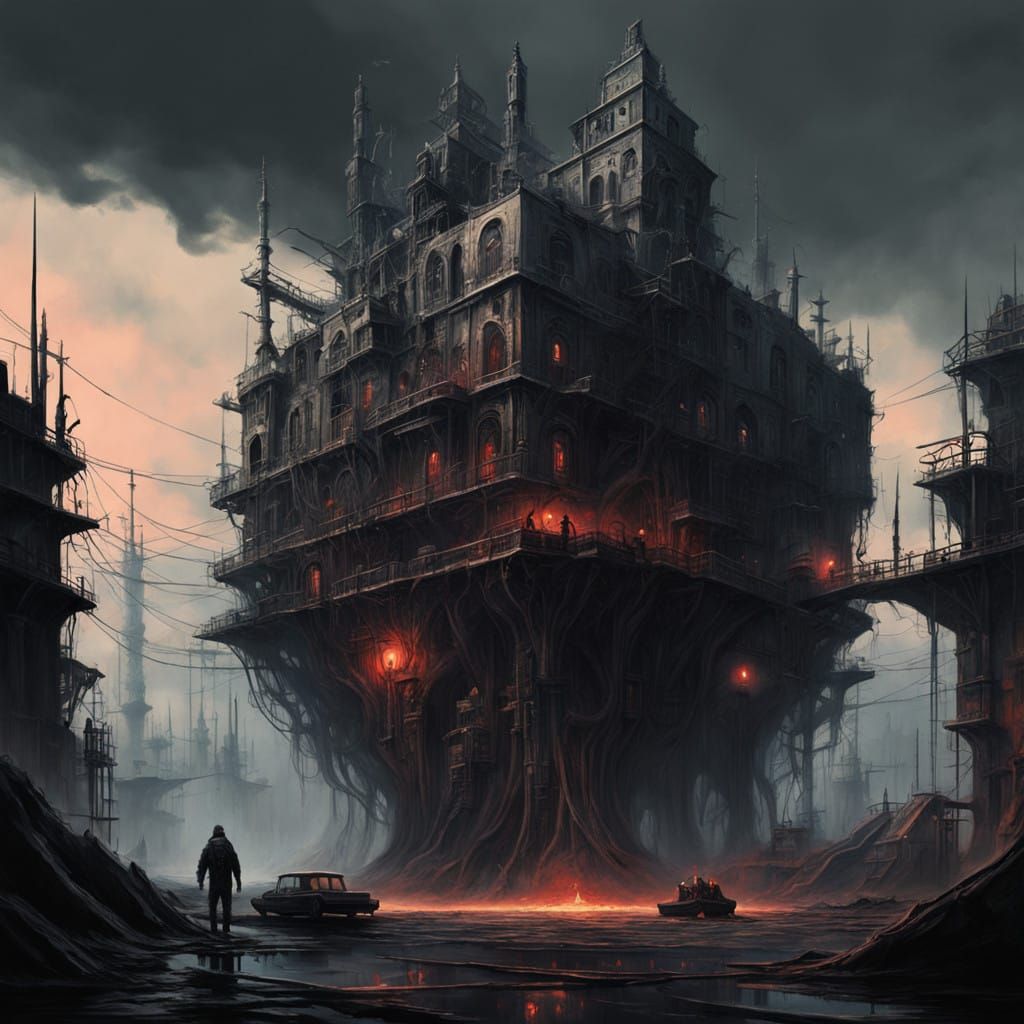 Biomechanical Demon Ahriman Unveiled in Dark, Gothic Hell