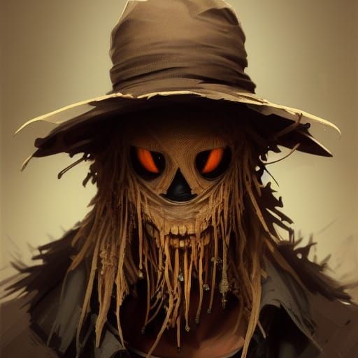 Scary Scarecrow Portrait in Hyperdetailed Digital Art