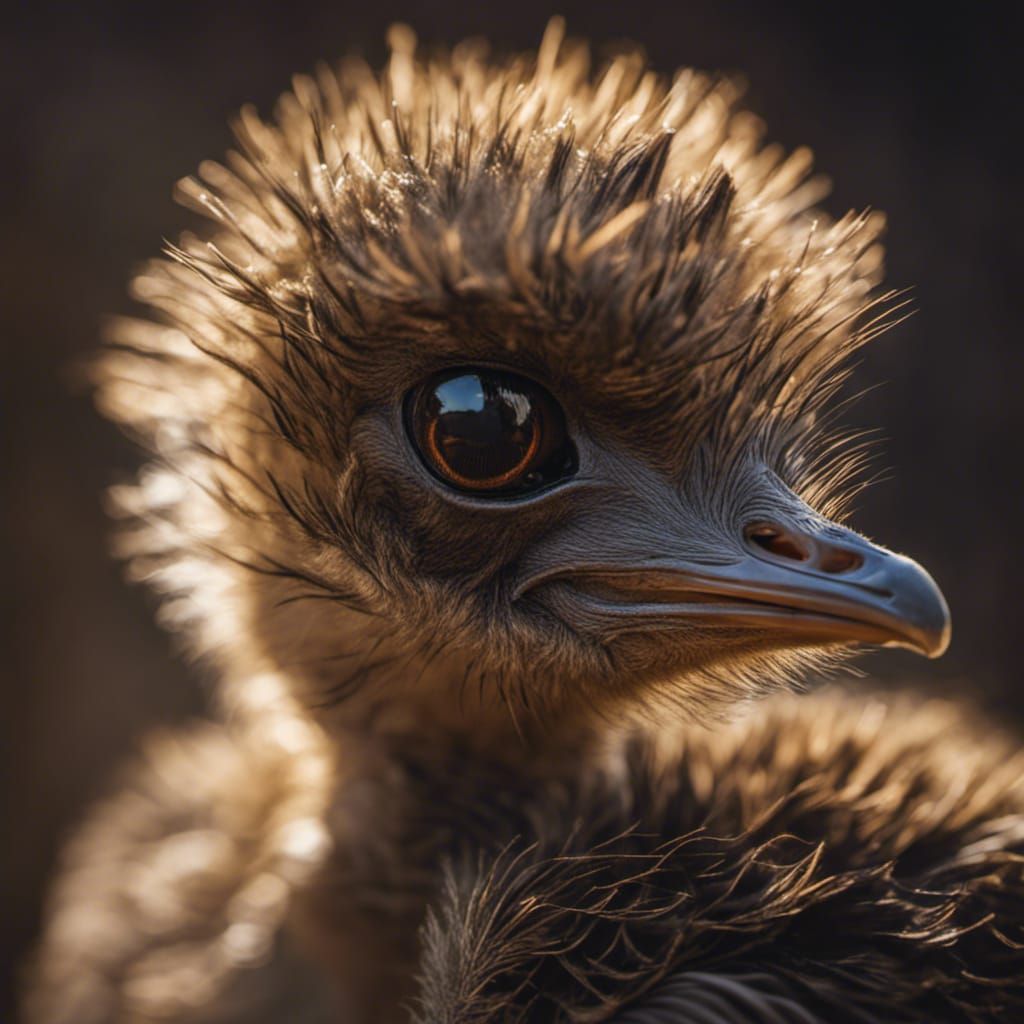 Hyperdetailed Ostrich Chick Portrait with Perfect Beak