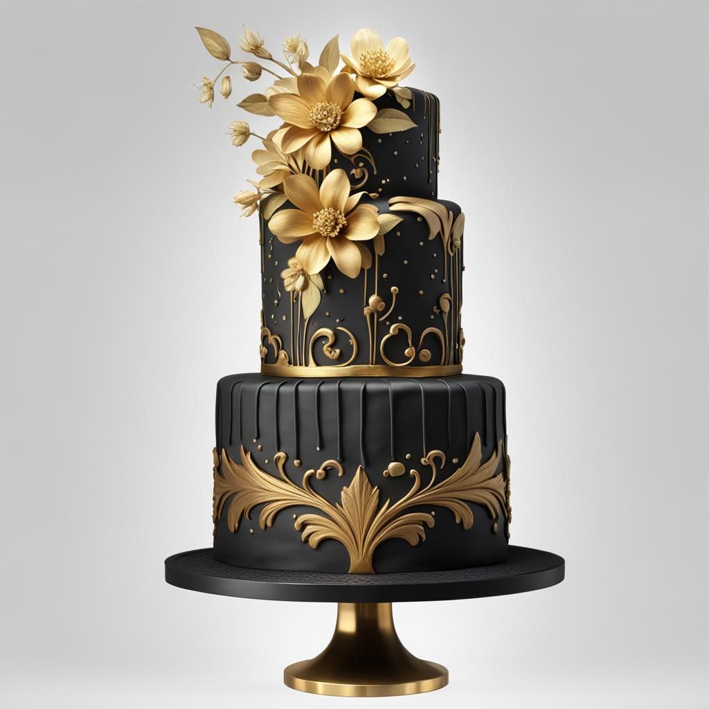 Elegant Black and Gold Cake Portrait