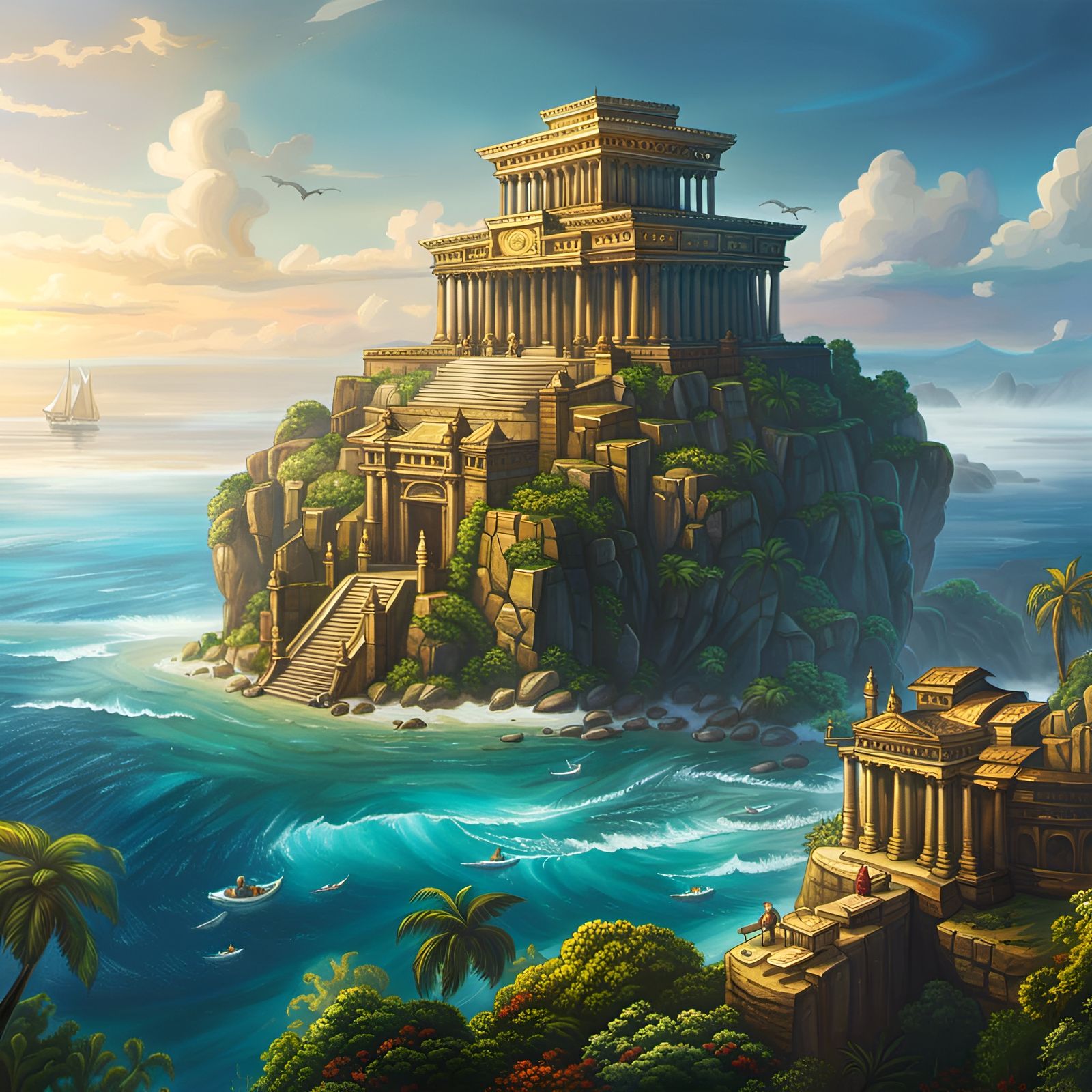 Cliffside Temple of Atlantis Concept Art