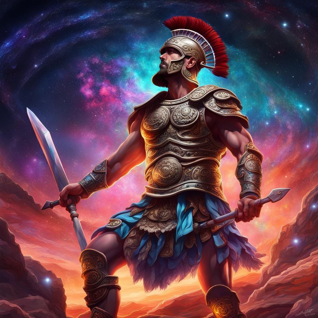 Roman Gladiator at Night in Cosmic Astral Style