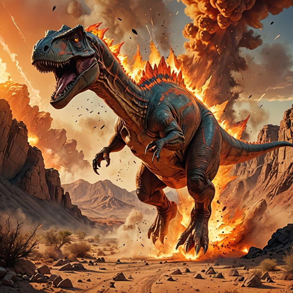 Dinosaur Escape: Futuristic Comic Book Explosion
